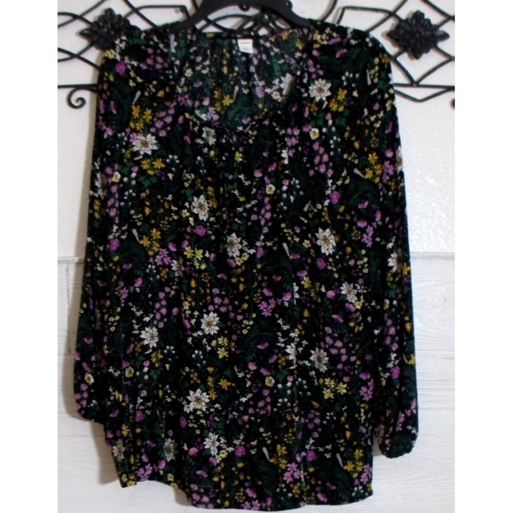 Old Navy Top Women's Size XL Long Sleeve Multicolor Floral Round Neck